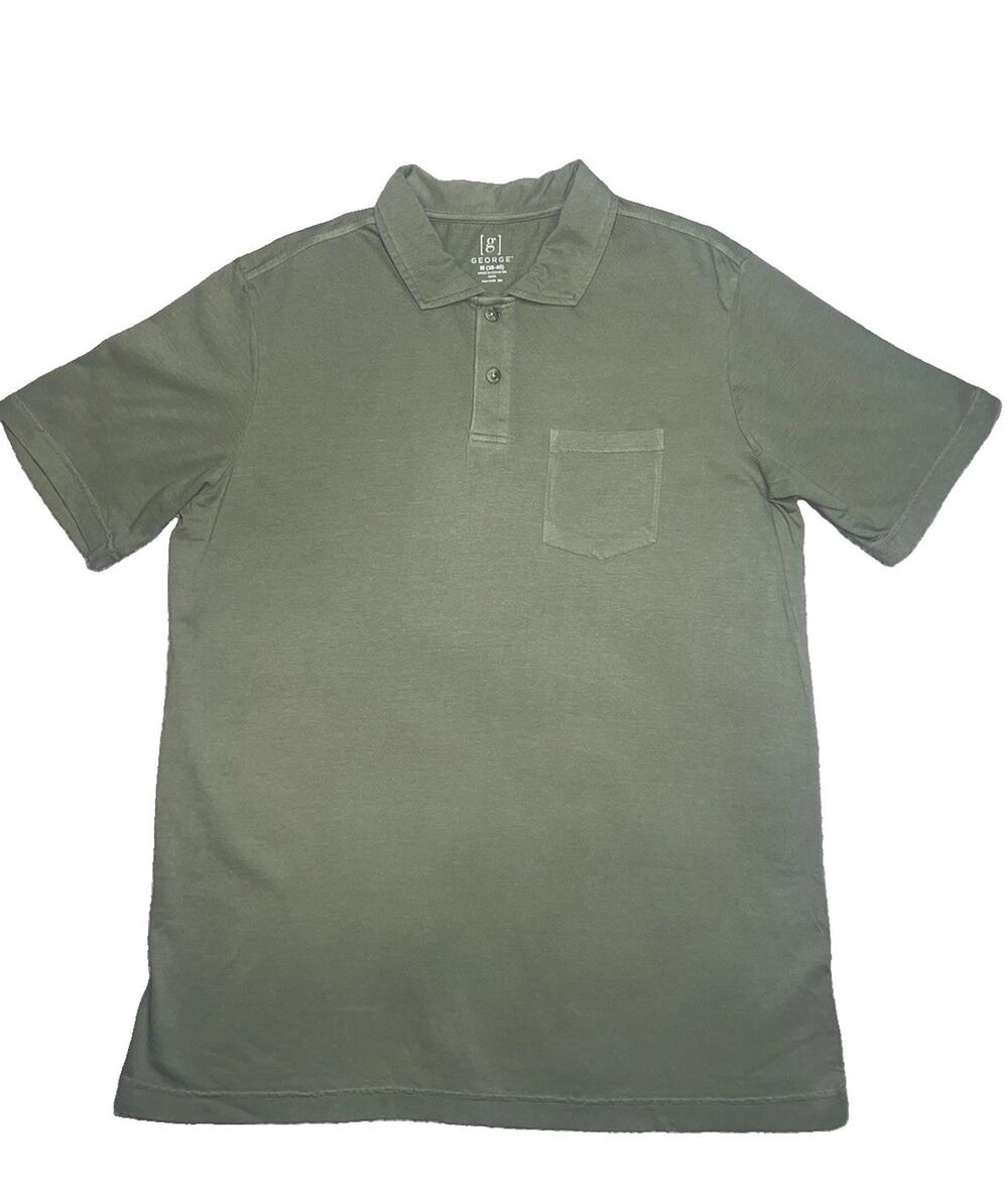 George Men's Green Solid Cotton Knit Polo Shirt Short Sleeve Pocket M 38-40
